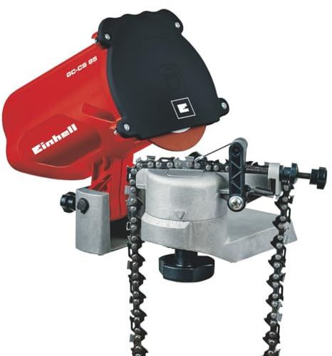 Einhell Afilador de cadena de motosierra con cable GC-CS 85, muela abrasiva, tope de profundidad, tensor de cadena, ajuste de ángulo de precisión, 85 W, ralentín 5500 min-1