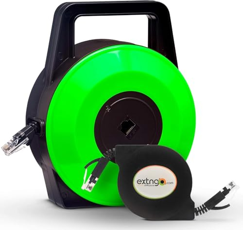 EXTNGO Utdragbar Ethernetkabel 10 m, Platt Cat6, 1 Gbps, Rj45 Hane Hona | Portabel Internetförlängning, Snabb Installation, Platt Och Upprullbar, För Tillfälliga Uppkopplingar, Utp