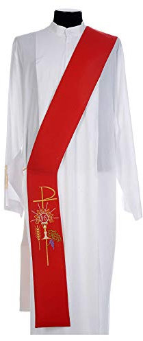 Diakonstola Polyester Kelch und Hostie rot und Weiss