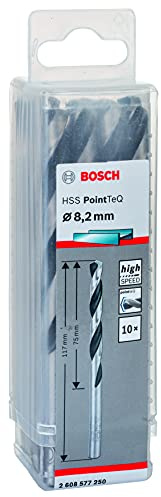 Bosch Accessories 2608577250 HSS PointTeQ (8,2 x 75 x 117 mm) - Set da 10 Pezzi di Punte Elicoidali per Trapano per Metallo, Acciaio, Fusione o Plastica, Grigio (Argento), Ø 8.2 mm