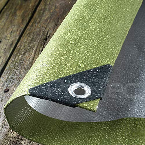Tarpaulin 200gsm Heavy Duty Waterproof Ground Sheet Tarp Cover Camping Green (8ft X 10ft Green/Silver)