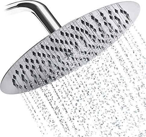 Drenky Rain Shower Head Large 12 Inch Round Replacement Powerful High Pressure Rainfall Shower Head Stainless Steel Adjustable with Swivel Ball Ultra Thin Ceiling Showerhead