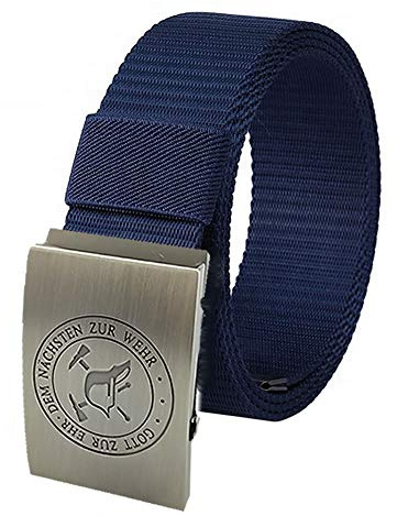 GravurManufakturBerlin Hosengürtel Feuerwehr Gott zur Ehr Dem Nächsten zur Wehr - Rindsleder oder Textil 4 cm breit schwarz oder dunkelblau - Einheitslänge - kürzbar