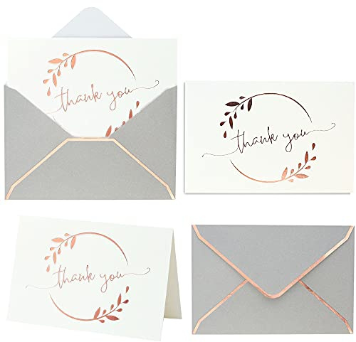 Robuste Dankeskarten mit Umschlägen – 36 Stück – goldene Dankeskarten 10,2 x 15,2 cm für Babyparty, Hochzeit, kleine Unternehmen, Abschlussfeier, Beerdigung, Brautparty (Roségold)