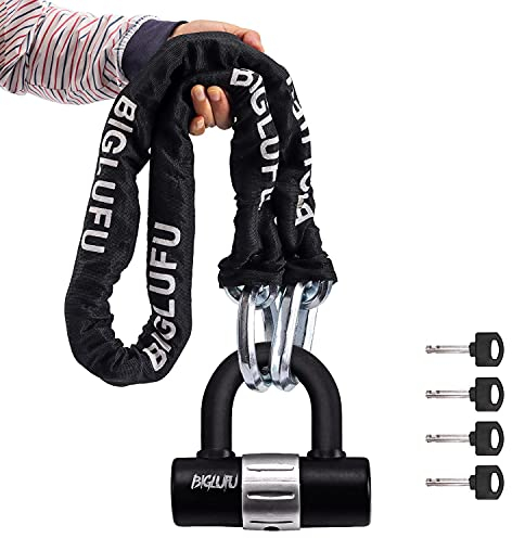 BIGLUFU Bike Chain Lock, 120cm Long Heavy Duty Motorcycle Lock, 12mm Thick Cycling Chain Lock High Security Chain Locks for Bicycle, Motorcycle, Door, Gate, Fence, Scooter