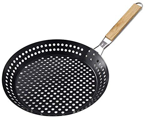 Tubayia Rund rostfri grillpanna grill wok grillskål för grönsaker, kött, fisk, räkor