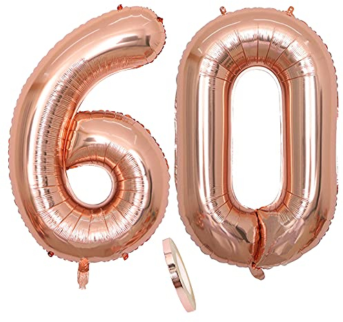 2 Numero di Palloncini 60, Numeri 60 Anni Compleanno Decorazioni Oro Rosa Donna Ragazza, Rose Gold Grandi Gigante Foil Elio Palloncino Gonfiabile Balloons Happy Birthday Matrimonio Festa (XXXL 100cm)