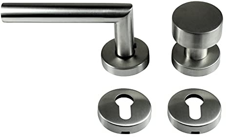 SN-TEC Edelstahl Wechselgarnitur Türbeschlag mit Knauf, Edelstahl matt, L-Form, Rosetten PZ (Profilzylinder) mit Hochhaltefeder