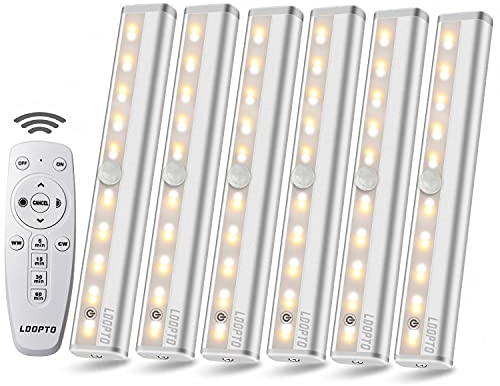 LDOPTO LED cucina sottopensile con telecomando, dimmerabile, alimentata a batteria, interruttore a sfioramento, timer, per camera da letto, guardaroba, cucina, Confezione da 6