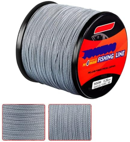 Fil de pêche tressé de 300 m, 4 brins colorés de 2,7 à 45,4 kg, polyéthylène ultra résistant, zéro mémoire et zéro extension, résistant à l'abrasion et à la décoloration (6,8 kg, gris)