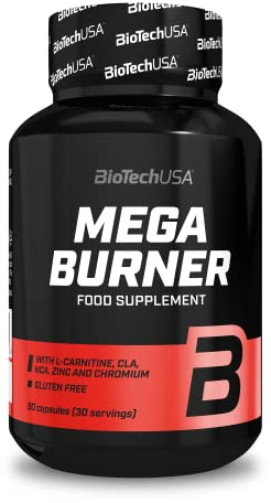 BioTechUSA Mega Burner | Sin Cafeína | Con L-Carnitina y Vitaminas | Con Fibra, Cromo e Inulina | Para un Control de Peso Eficaz, 90 cápsulas