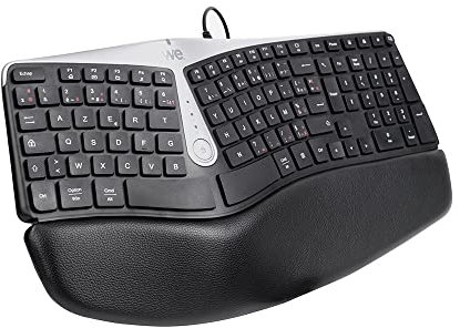 WE Clavier Ergonomique Filaire avec Repose-Poignets intégré, 12 Touches multimédia, la Conception en Deux Parties Offre Une Posture Naturelle