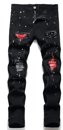OIIIO Jean déchiré Extensible à Coupe Droite pour Homme, 28