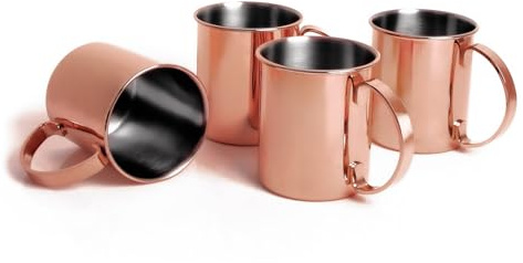 ECHTWERK Juego de 4 vasos de cobre irrompibles de acero inoxidable - Ideal para ginebra, vodka, cerveza y bebidas frías - Estuche de regalo - Edición cobre - 1000 ml