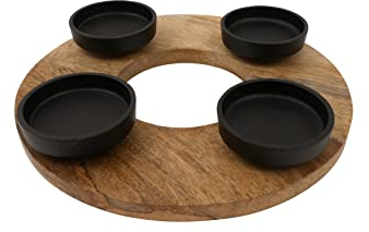 Adventskranz Kerzenhalter Aluminium Mangoholz Schwarz Metall Durchmesser 27 cm Weihnachten