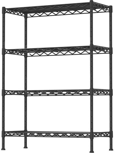 4-Shelf Adjustable Heavy Duty Storage Shelving Unit, Metal Organizer Wire Rack for Laundry Bathroom Kitchen Pantry Closet, Black