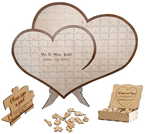 Certykllp Personalisiertes Hochzeitspuzzle Gästebuch Alternative Custom Holz Herz Puzzle Gästebuch Schild Rustikales Gästebuch Hochzeit Dekor für Party Verlobung Empfang Jahrestag (100 Pieces)