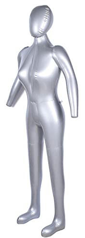 Lioaeust Weibliche Kleidung Display Modell, Aufblasbare Ganzkörper Weibliche Modell Schaufensterpuppe mit Arm Show Flügeldisplay für Frauen Erwachsene Frauen Silber PVC