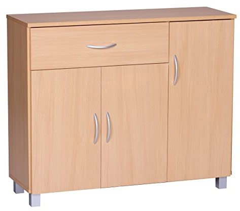 möbelando Sideboard SETE Buche mit 1 Schublade & 3 Türen 90 x 75 x 30 cm | Design Kommode aus Holz | Anrichte Flur-Schrank mit Griffen