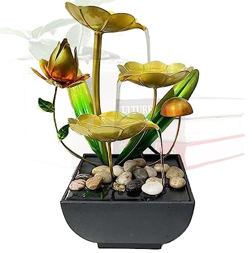 Zimmerbrunnen,3-stufiger Wasserfall Brunnen,Lotusblume Desktop-Wasser-Brunnen,Meditationsbrunnen mit Sand Steinen und LED Beleuchtung,für Meditation und Entspannung,Zuhause/Büro Dekoration (Stil 1)