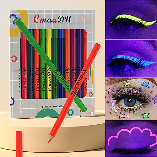 Delineadores de ojos, Lápiz Delineador Ojos Colorido Resistente al Agua, UV Fluorescente Impermeable Eyeliner, facial corporal fluorescente de larga duración a prueba de agua