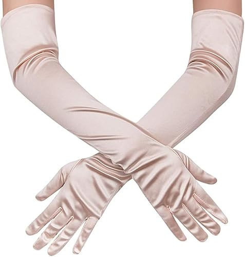 Ruiuzioong Guanti lunghi da sera in stile anni '20, lunghezza al gomito, da sposa, per abito elegante, travestimento, sexy, per matrimoni, ballo della scuola (52cm-Champagne)