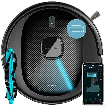 Cecotec Robot Aspirador Conga 7490 Immortal X-Treme con Navegación Láser. Limpieza 4 en 1: Barre, Aspira, Friega y Pasa la Mopa, 3000 Pa, 120 Minutos de autonomía, Cepillo Multifunción, 2 Mopas
