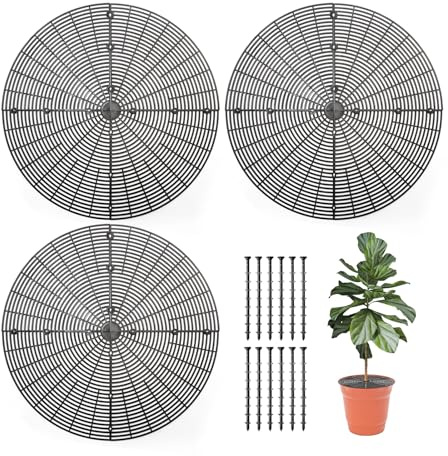 3-delat set med svarta, stora blomkrukor, skärbara plastblomkrukor och växtskydd som förhindrar att djur och barn skadar växterna (52 cm Ø)