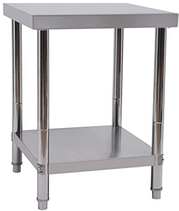 DeeDuud Arbeitstisch Edelstahl, Edelstahltisch mit Anti-Rutsch-Fußabdeckungen Tragfähigkeit 400kg, Küchentisch 60 x 60 x 80 cm für Küchen Hotels Bäckereien Wäschereien Arztpraxen