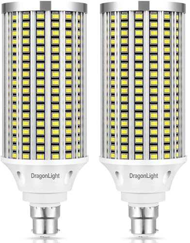 DragonLight Super Bright 60W B22 Bayonet Cap LED Corn Light Bulbs (200 Watt Metal Halide/HID/HPS Replacement) - 6000K Daylight 7200 Lumens, Pack of 2