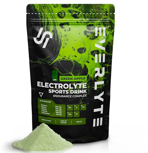 EVERLYTE Apfel Elektrolyte Pulver mit Natrium, Kalium, Calcium, Magnesium & Chlorid für optimale Hydration / 35 Anwendungen kalorienarmes Sport Getränkepulver/natürlich, vegan, zuckerarm