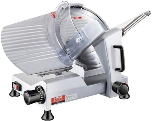 VEVOR Trancheuse Électrique Commerciale 240 W Trancheuse à Jambon Lame 250 mm 350-400 tr/min Trancheuse Charcuterie en Acier Inoxydable et Alu pour Couper en Tranches Viande, Boucherie Restaurant
