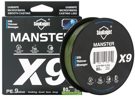 Seaknight X9 9 Strands Braided Lines 300M Smooth PE Braid Multifilament Wire Carp Fishing Lines Double Coating UV-proof Saltwater-proof Fishing Line for Sea Fishing 17-80LB