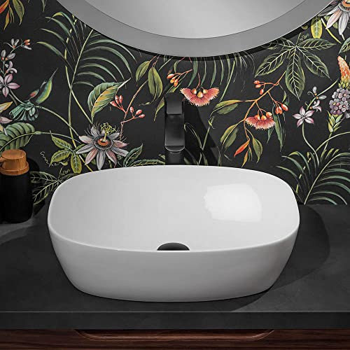 Lavabo da appoggio 60x38 cm su top o mobile bagno, in ceramica bianco lucido con profondità 14 cm