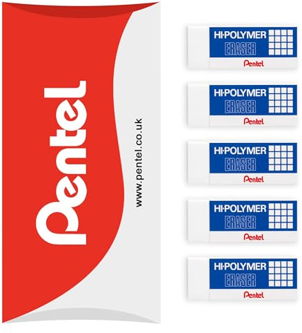 Pentel Radiergummis aus Hi-Polymer-Kunststoff – Weiß – ZEH10 – 5er-Pack in Kissenverpackung