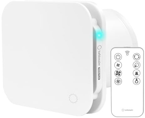 Turbionaire Trend Plus 120 WM Extractor para Baño, 120 mm,Mando a Distancia, Multifunción, máx. 5.5 W, 7 velocidades + Boost, 25dB, Garantía de 3 años, Válvula de retención, Temporizador, Silencioso