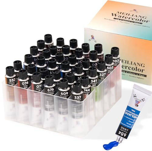 MEI LIANG Aquarellfarbenset, 36 Farben Aquarellset mit praktischem Kunststoff-Aufbewahrungsbox, leicht zu organisierende Aquarellfarben, ausgezeichnete Pigmentierung und Verteilung, 36 x 5ml