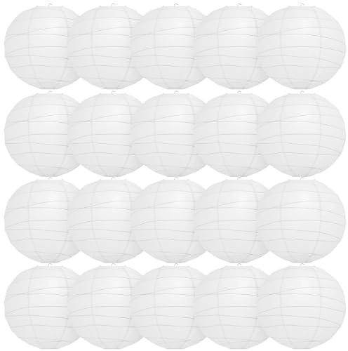Encham 20 Stück Papierlaternen Weiß 15CM Groß Lampions Rund Lampenschirme für Feiertagen Hochzeiten Halloween Weihnachten Party Geburtstage Gartenparty Babyparty Deko Innen und Außen Party deko weiß