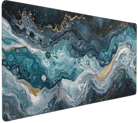 Gaming Mauspad XXL Marmormuster Mousepad 800x400x4mm Grün Verlängertes Mauspad Schreibtischauflage,Genähte Kanten Mauspad,Verbessert Präzision Geschwindigkeit Wasserdicht Geeignet für Büro und Spiele