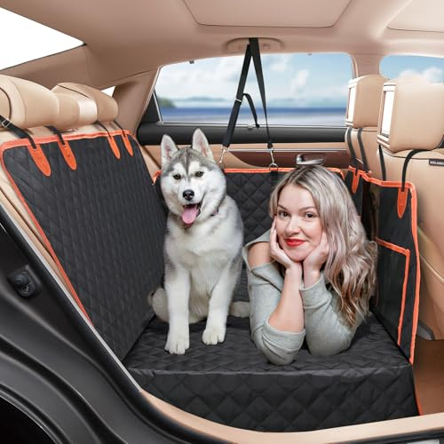Euqvunn Hundedecke Auto Rückbank Fester Boden, [Breitere Größe & Metallclip] Kofferraumschutzmatte, Wasserdichter Hundeautositz Rückbank, Hunde Hängematte Universal für alle Autos, SUVs, Kofferräume