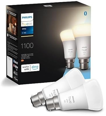 Philips Hue Smart Bulb, B22, Dimmable, Dynamic Settings, Works with Alexa, Google Assistant and Apple Homekit, Twin Pack