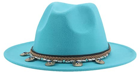 OLSKFUH Damen Fedora-Hut Mit Gürtelband, Solide Filz-Jazz-Caps, Cowboyhut, Lässige Filzhüte, Herren-Wintermütze,B-56-58cm