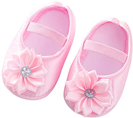 Lära-gå-skor flickor – ballerinaskor prinsesskor småbarn halkfria skor party dopskor flicka baby krypskor brudklänning platta prewalker nyfödda balettskor, ROSA, 13