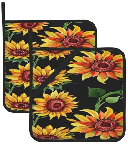 Set di 2 presine con stampa di girasoli, da cucina, per donne e uomini, per cucinare al forno a microonde