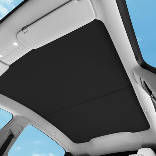 TOPABYTE Solskyddstak för Tesla Model Y Juniper 2025 Uppgradering iskristall vikbar bilglas solskydd solskydd värmeisolering skydd tak fönster UV-skydd, svart