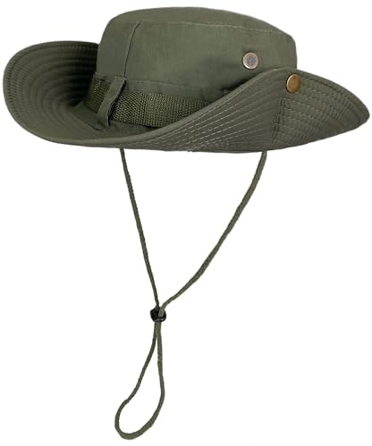 ehsbuy Safari Sonnenhut Herren Breite Krempe Boonie Buschhut Faltbar Cowboy Stil Fischerhut Atmungsaktiv Wanderhut Outdoor Bucket Hut mit Verstellbarem Kinnriemen
