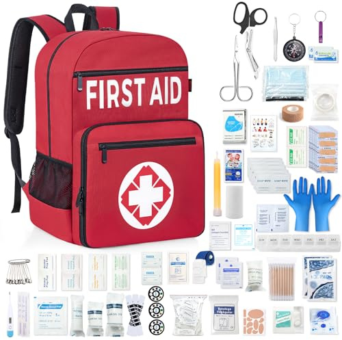 Kit di pronto soccorso zaino completamente fornito, 400 pezzi di attrezzatura di sopravvivenza, include garza, impacchi di ghiaccio, coperta di emergenza, cerotti per auto, viaggi, casa, campeggio