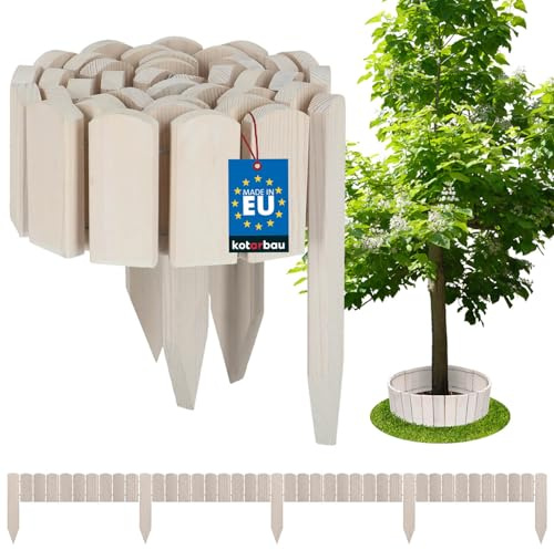 KOTARBAU® Beeteinfassung 200 x 10 cm, Rollborder aus Holz, Rasenkante | Flexible Beetumrandung, Beet Zaun, Abgrenzung für Blumenbeete, Mini Steckzaun, Garten Deko, Kiefernholz, Weiß