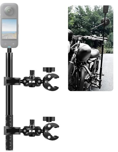 Agatige Motorcycle Handlebar Mount 59 Selfie Stick Kit, Aluminum Alloy 360 Camera Mount with 2 Clamps for Bikes, Cycling, Action Cameras Go Pro 12 11 10 Insta 360 ONE X4 X3 X2