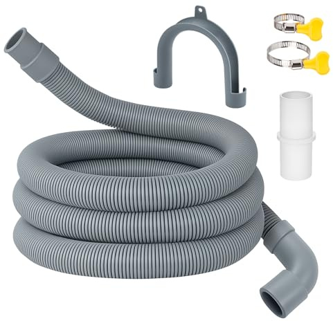 ilauke Washing Machine Drain Hose 1.5m with Bracket Connector and Clamp | Flexible and Durable, Washing Machine Waste Pipe Extension, Suitable for Washing Machines, Dishwashers and Dryer